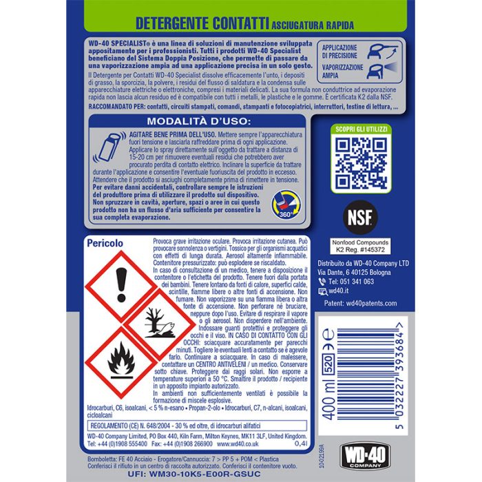 WD-40 Detergente contatti etichetta