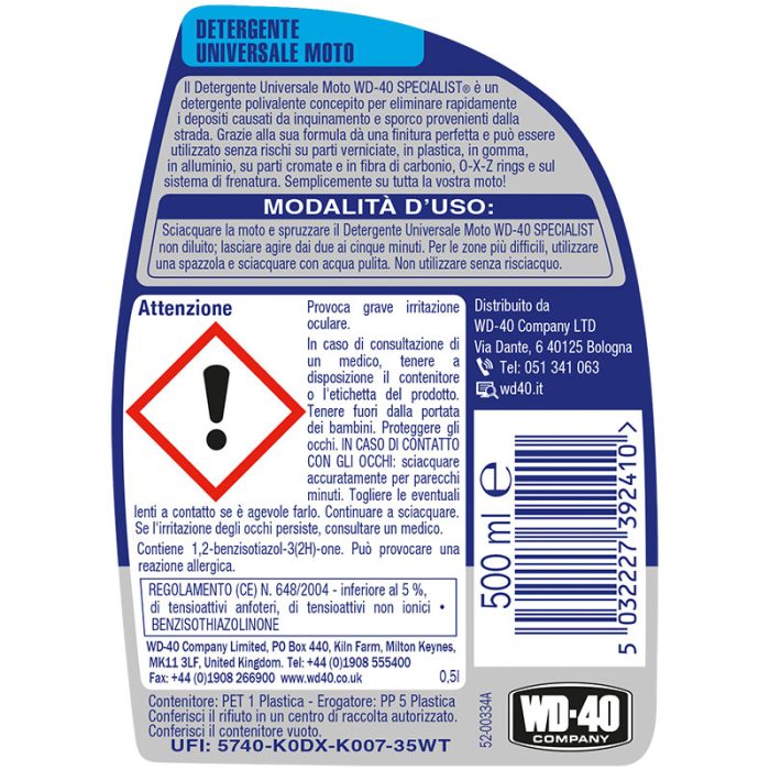 Wd-40 Specialist moto detergente Etichetta